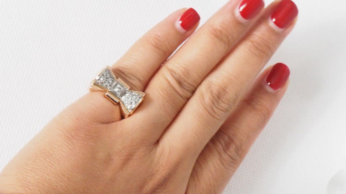 Tank Ring In Oro Rosa E Platino Con Diamanti