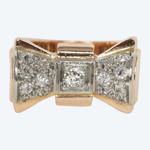 Tank Ring In Oro Rosa E Platino Con Diamanti