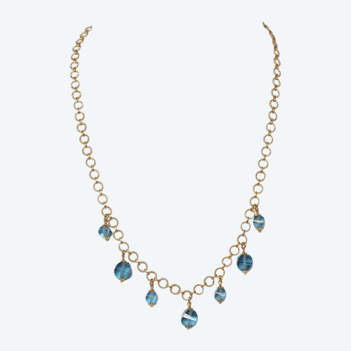 Collier En Or Jaune Et  Pampilles De Topaze Bleue