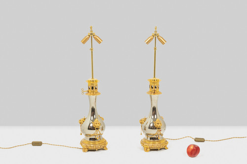 Paire de lampes en métal et bronze doré, circa 1880