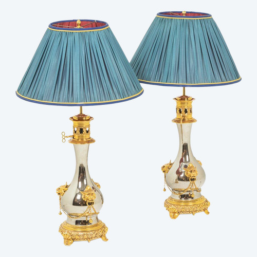 Paire de lampes en métal et bronze doré, circa 1880
