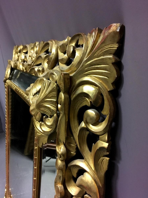 Specchiera Grande In Legno Dorato Epoca Napoleone III