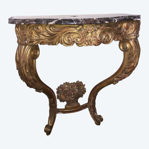 Konsole aus vergoldetem Holz, Louis XV-Stil, 19. Jahrhundert