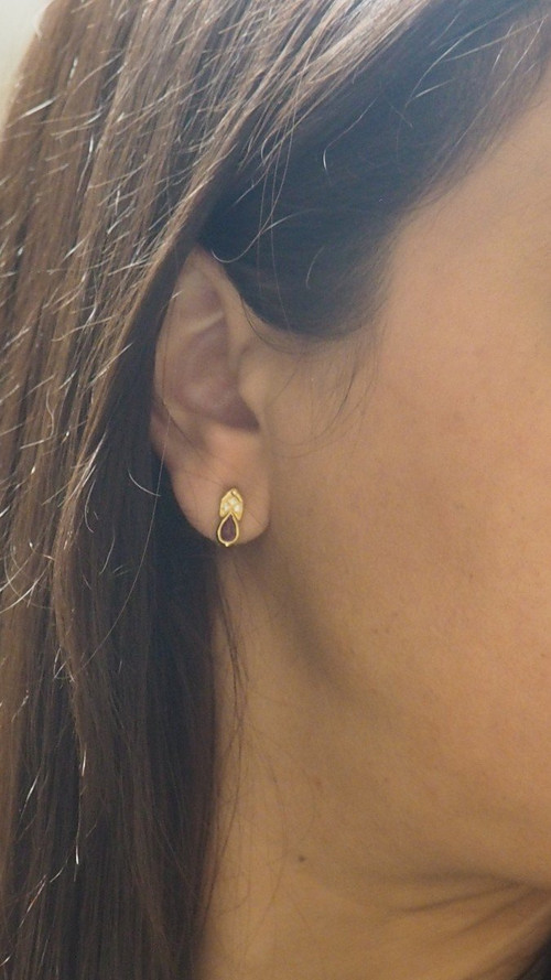 Boucles d'Oreilles En Or Jaune, Rubis Et Diamants