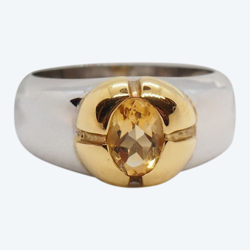Anello bicolore in oro e citrino