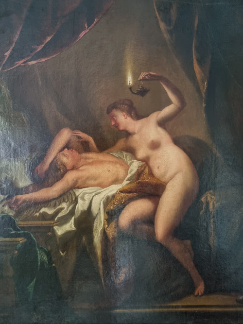 Öl auf Leinwand, frühes 18. Jahrhundert: Psyche entdeckt die Liebe.