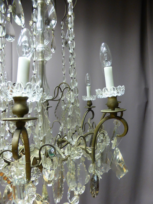 Lampadario in bronzo e cristallo XIX