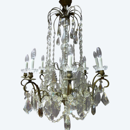 Lampadario in bronzo e cristallo XIX