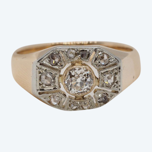 Bague Art Déco En Or Bicolore Et Diamants