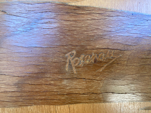 Grande pannello intarsiato in legno esotico, Tigre del Benghale, firmato Rosenau, circa 1930
