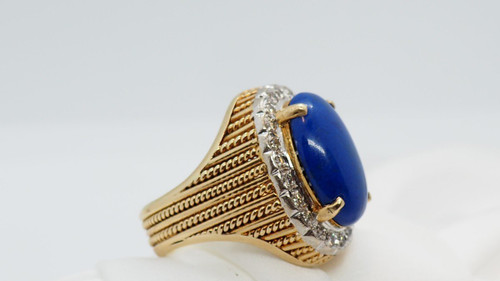 Bague En Or Jaune et blanc, Cabochon De Lapis Lazuli Et Diamants