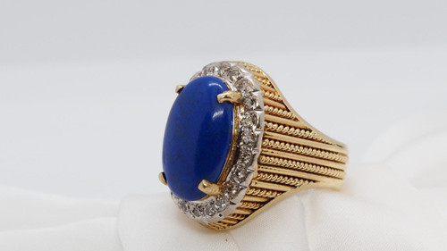 Bague En Or Jaune et blanc, Cabochon De Lapis Lazuli Et Diamants