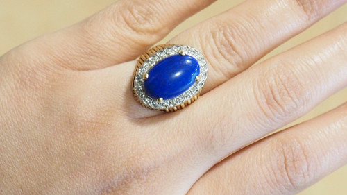 Bague En Or Jaune et blanc, Cabochon De Lapis Lazuli Et Diamants