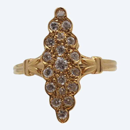 Bague Marquise En Or Jaune Et Diamants