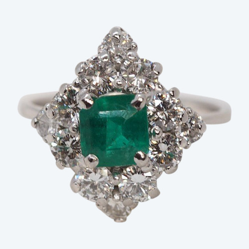Anello Losangique in oro bianco, smeraldo e diamanti