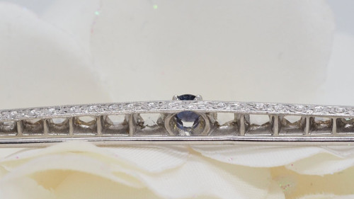 Broche Barrette En Platine Sertie De Saphir Et Diamants