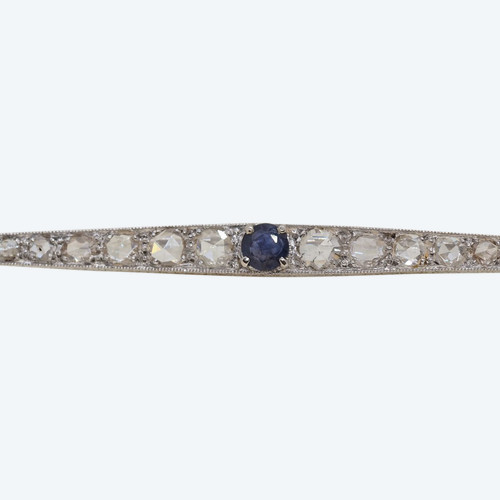 Barrette Brooch In Platinum Set With Sapphire And Diamonds