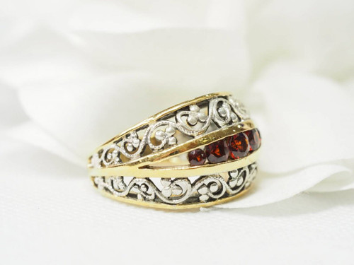 Anello Anni '40 In Vermeil E Granati