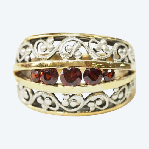 Anello Anni '40 In Vermeil E Granati