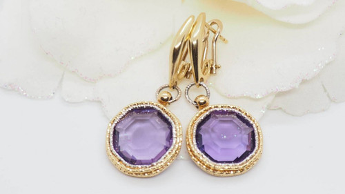 Boucles d'Oreilles En Or Deux Tons Et Améthystes