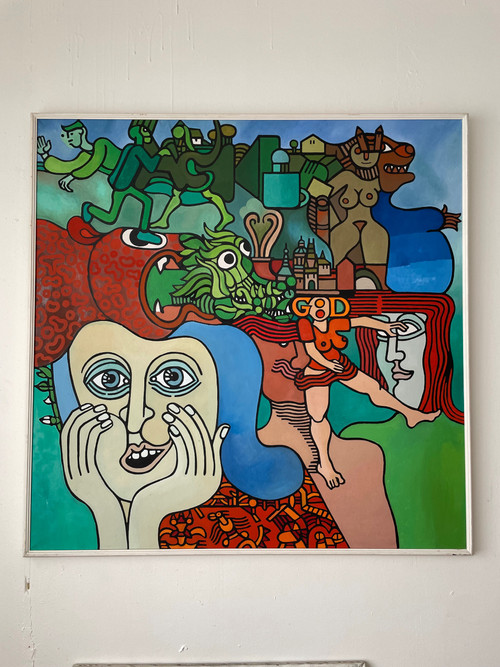 Zdenek Macku (1943-2006) - « good God » Acrylique Sur Toile 110 X 110
