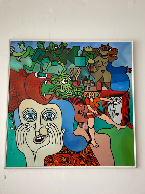 Zdenek Macku (1943-2006) - « good God » Acrylique Sur Toile 110 X 110
