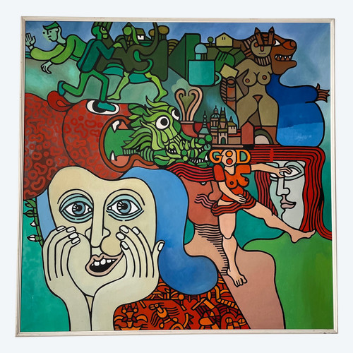 Zdenek Macku (1943-2006) - « good God » Acrylique Sur Toile 110 X 110