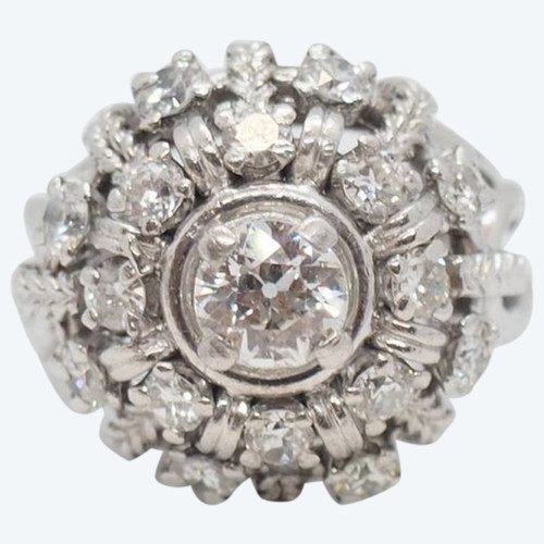Bague Marguerite Vintage En Palladium Et Diamants
