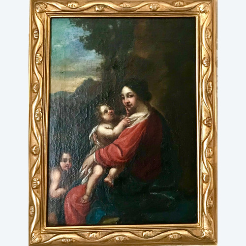 Tableau religieux Vierge à l’enfant et St Jean fin XVIIeme