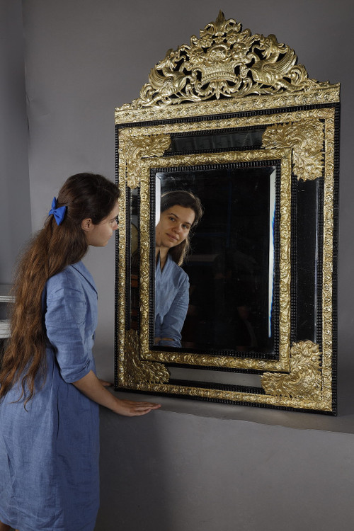 Improtant miroir à parecloses de style Louis XIV