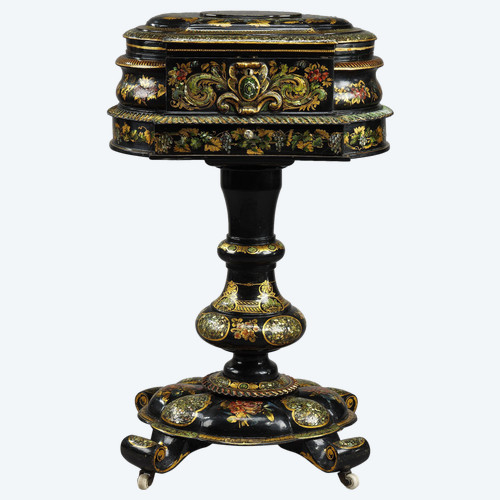 Work table in papier mâché and inlays, Napoleon III period