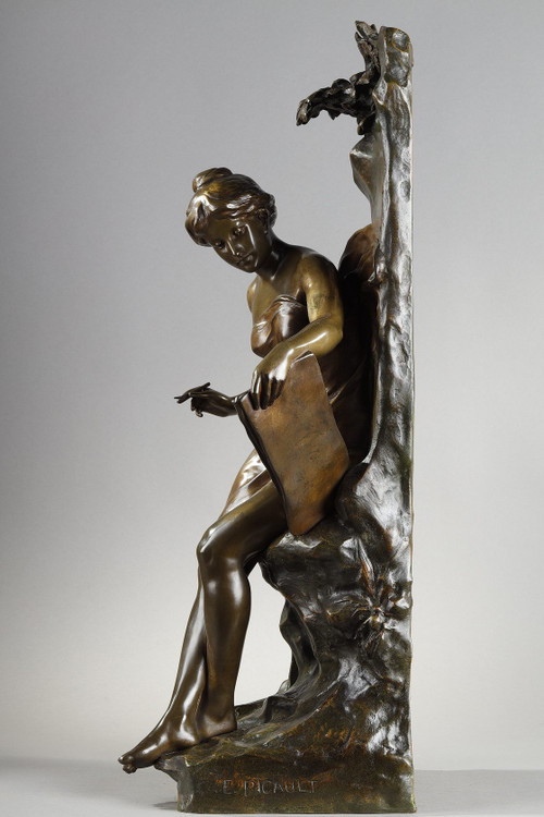 Scultura "Memoria" in bronzo patinato, firmata Emile Louis Picault, fine XIX secolo
