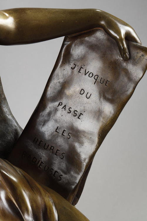 Scultura "Memoria" in bronzo patinato, firmata Emile Louis Picault, fine XIX secolo