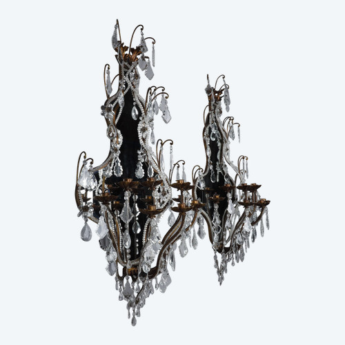 two sconces on a mirror background with 9 arms of light, 20th century