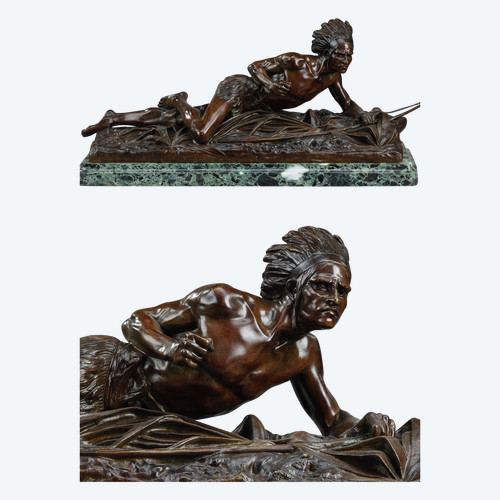 Scultura in bronzo "Indiano sdraiato" secondo Edouard DROUOT