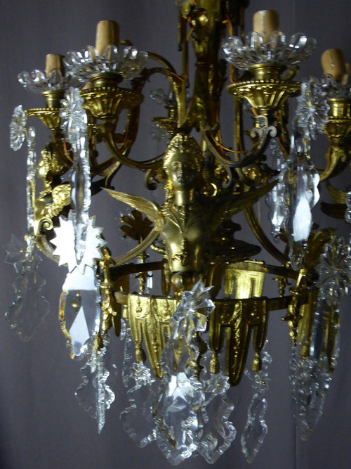Lustre En Bronze Doré Aux Sphinges Ailés