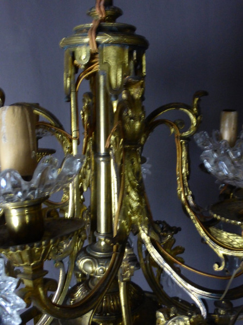 Lustre En Bronze Doré Aux Sphinges Ailés