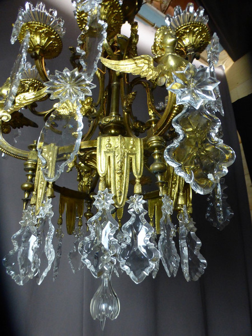Lustre En Bronze Doré Aux Sphinges Ailés