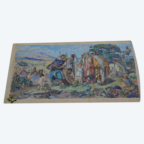 Large Painted Canvas "the Departure Of The Wedding In Cana" By Rieunier Rouzzaud