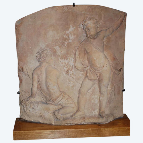Raro Piatto In Terracotta Ad Altorilievo, Amorini Settecento