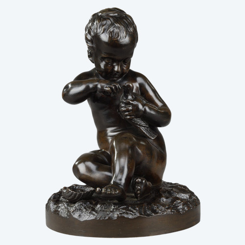 Pigalle (d'après), "La fille à l'oiseau et à la coquille", bronze, XIXe siècle