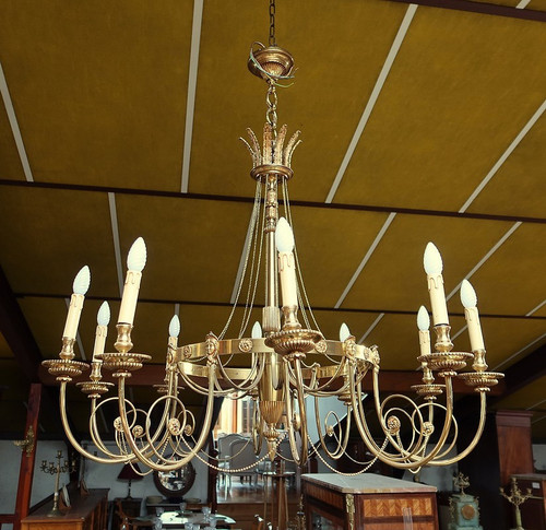 Set aus 3 Kronleuchtern mit 10 Lichtern, Louis XVI-Stil – Anfang des 20. Jahrhunderts
