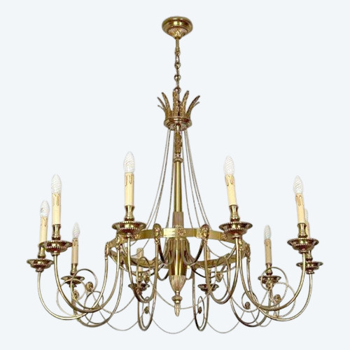 Set aus 3 Kronleuchtern mit 10 Lichtern, Louis XVI-Stil – Anfang des 20. Jahrhunderts