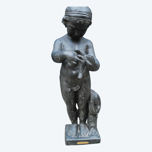Lead Sculpture After Bridan: The Boy With The Bird Nineteenth Century
