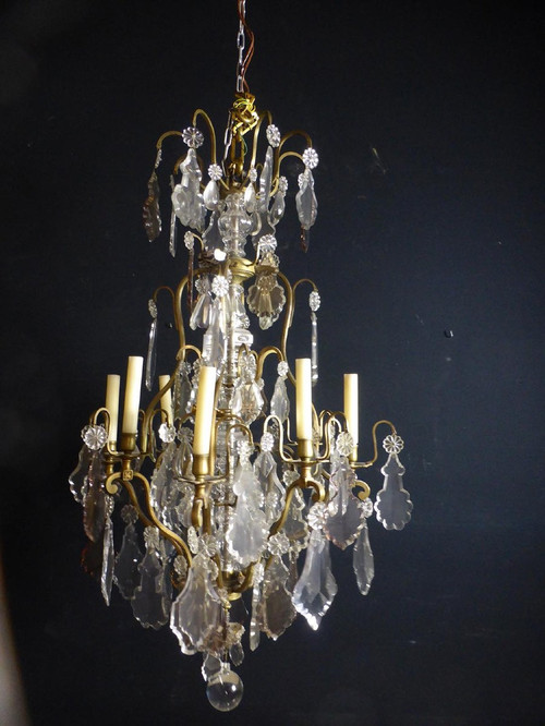 Large 19th Century Crystal And Bronze Chandelier