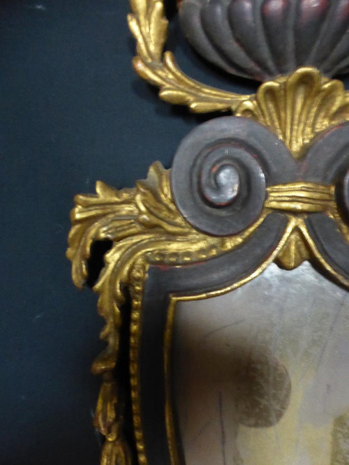 Paire d'Appliques bois doré et bois peint au miroir