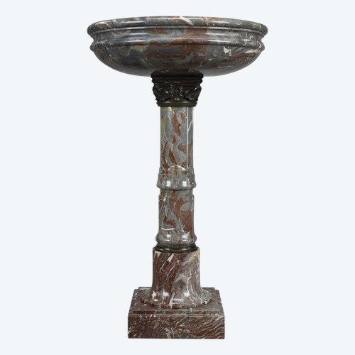 Bain à oiseaux  en marbre gris et rouge à décor en bronze