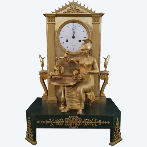 Epoque Empire, Pendule Minerve Pesant l'Amour Et l'âme, attribuée à A.A.Ravrio.