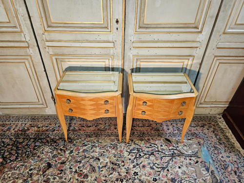Coppia di comodini in stile art deco in sicomoro 1930-1940