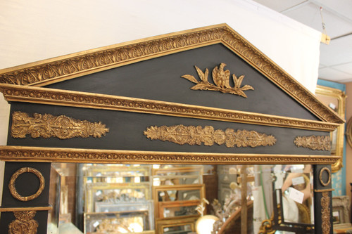 Large Empire Style Trumeau Mirror, Bevelled Ice, Imperial Eagle Decor 117 X 196 Cm